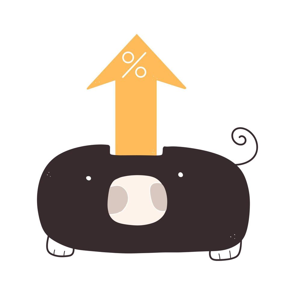 High commission concept. Piggy bank with up arrow. Vector illustration in flat style