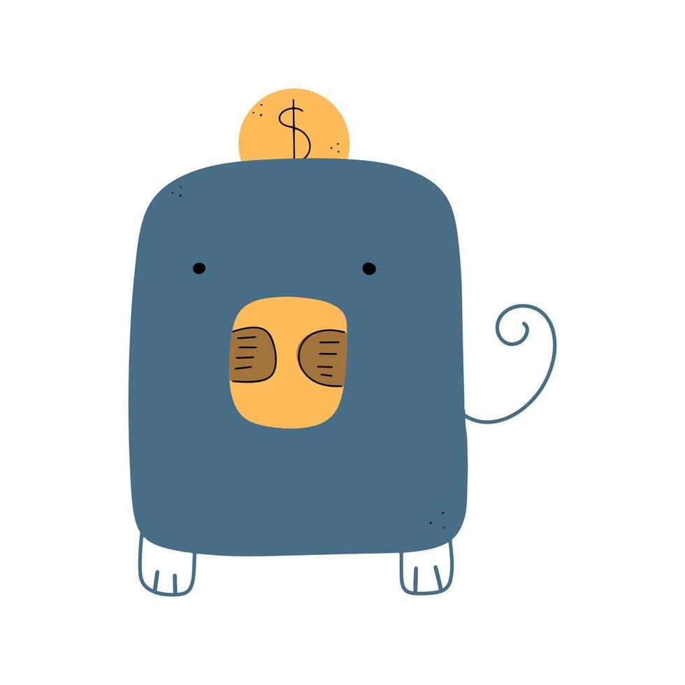 Piggy bank with a coin. The concept of accumulating money, saving finances. Vector illustration in flat style