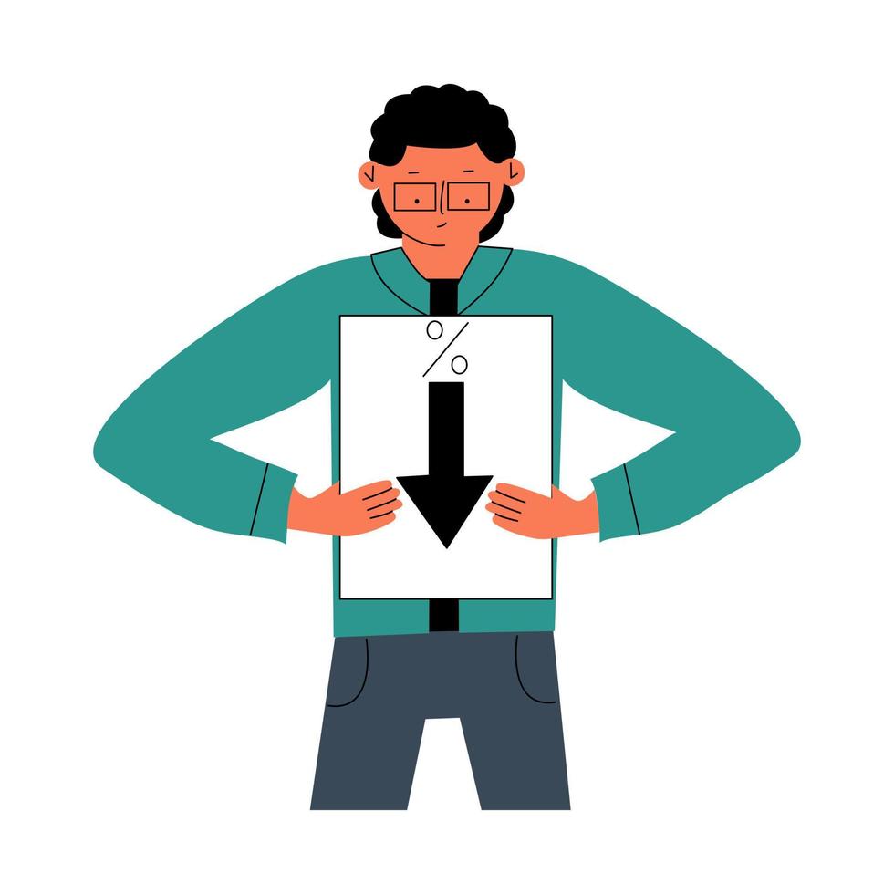 Low commission concept. Fee reduction. Vector illustration in flat style