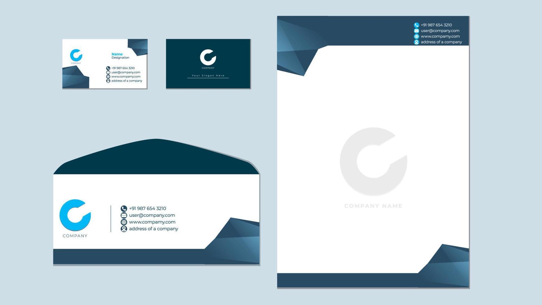 Corporate stationary design template, corporate business card letterhead and envelope template. vector