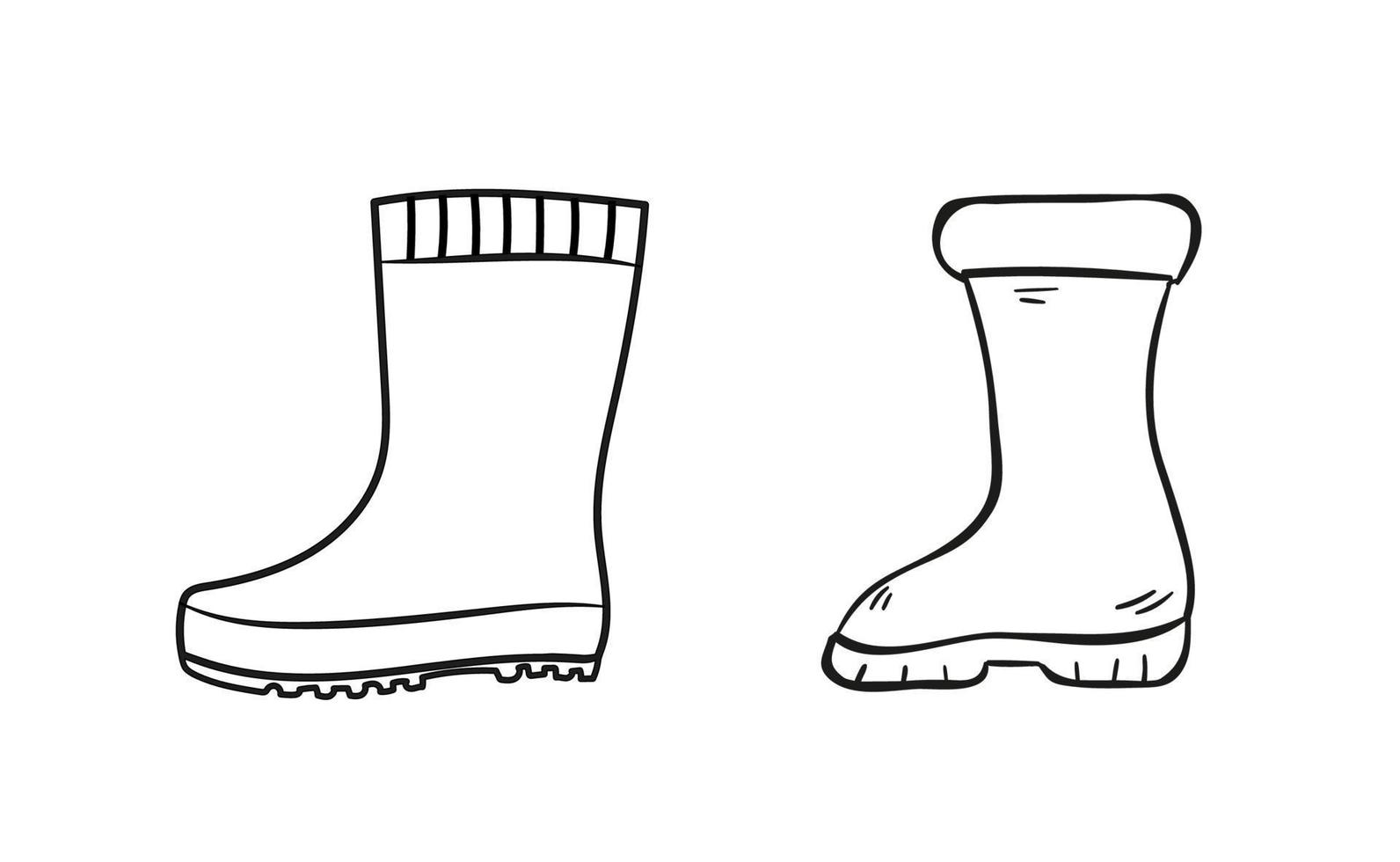 conjunto de iconos de línea de arranque de goma. botas de lluvia wellington vector