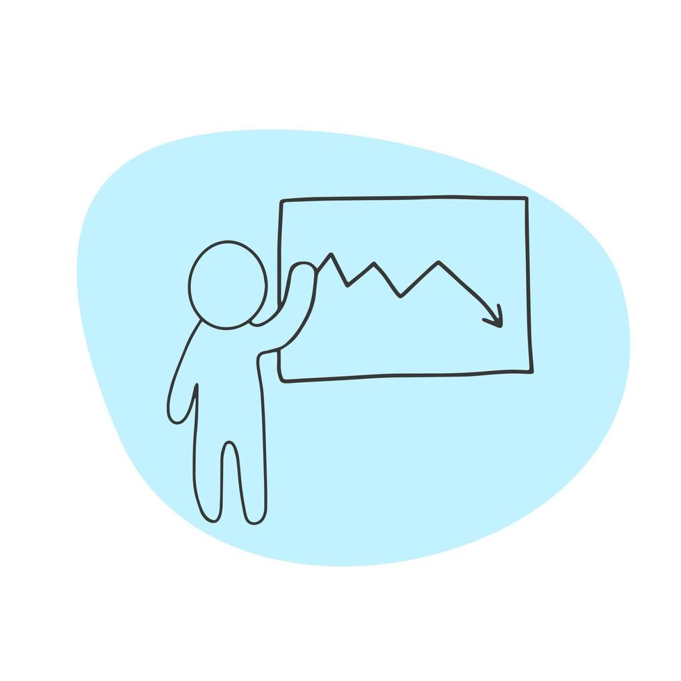 Development Chart Man Making Presentation Icon in Doodle Style vector