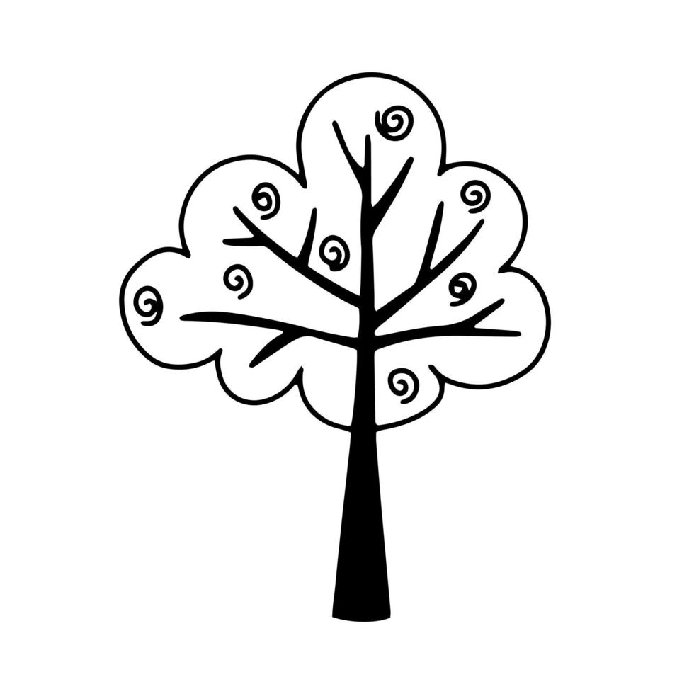 silueta de árbol ornamental en estilo garabato vector