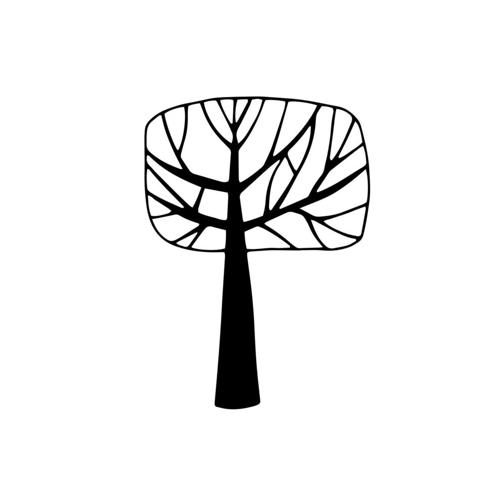 silueta de árbol ornamental en estilo garabato vector