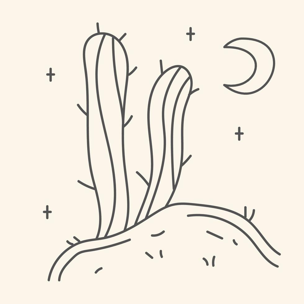 Hand drawn illustration of a cactus in the desert in boho style vector