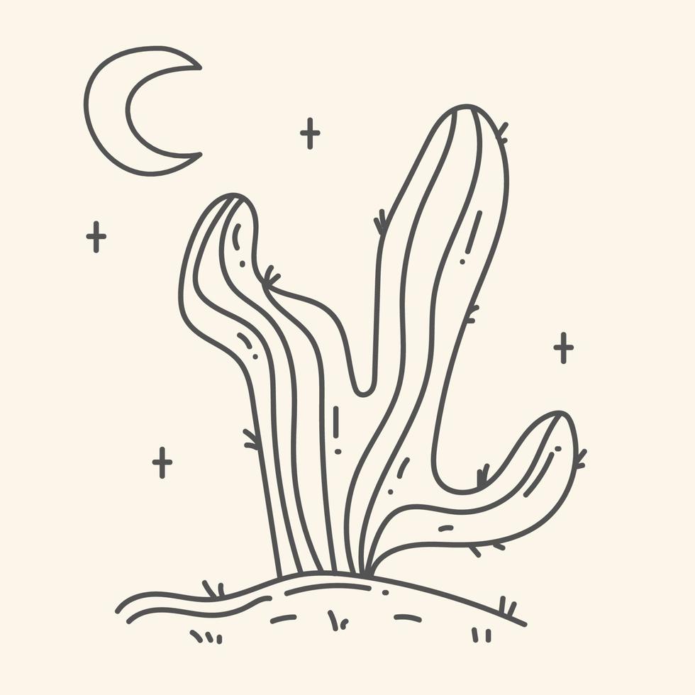 Hand drawn illustration of a cactus in the desert in boho style vector