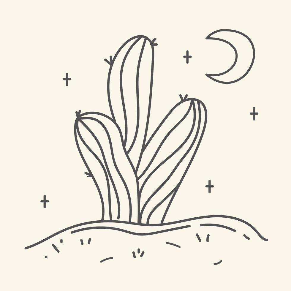 ilustración dibujada a mano de un cactus en el desierto en estilo boho vector