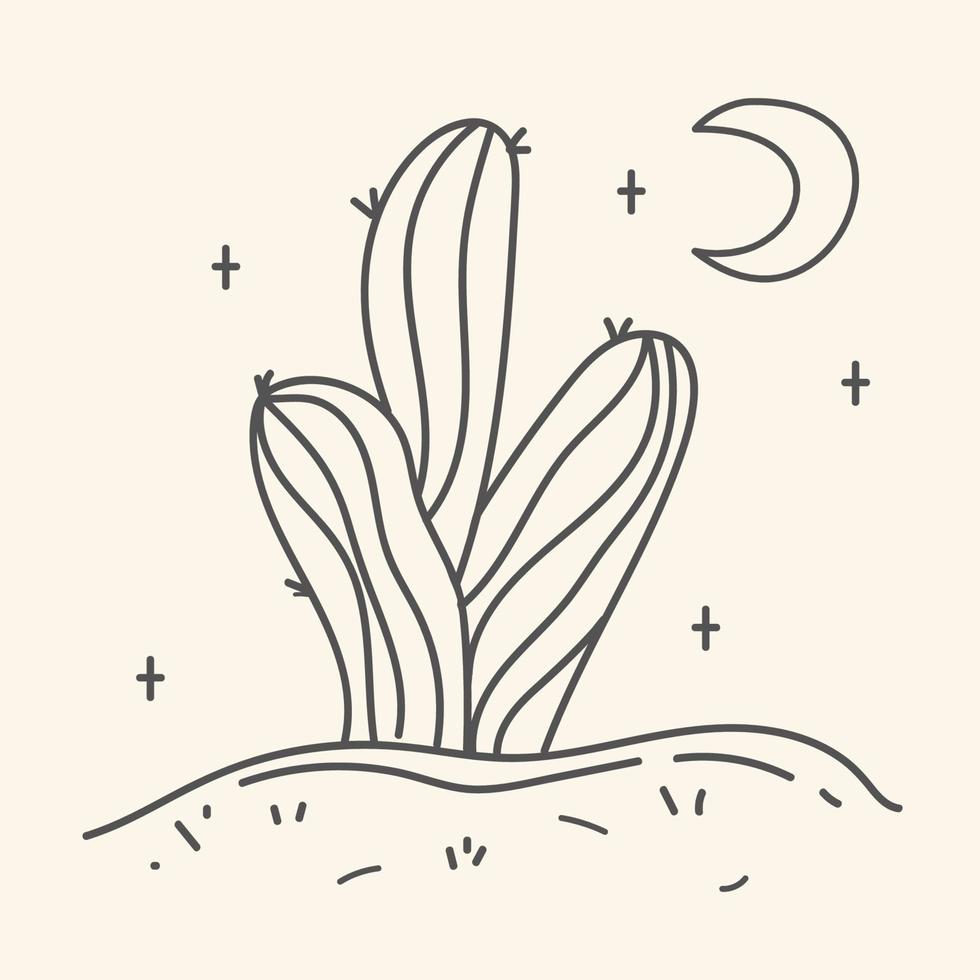 Hand drawn illustration of a cactus in the desert in boho style vector