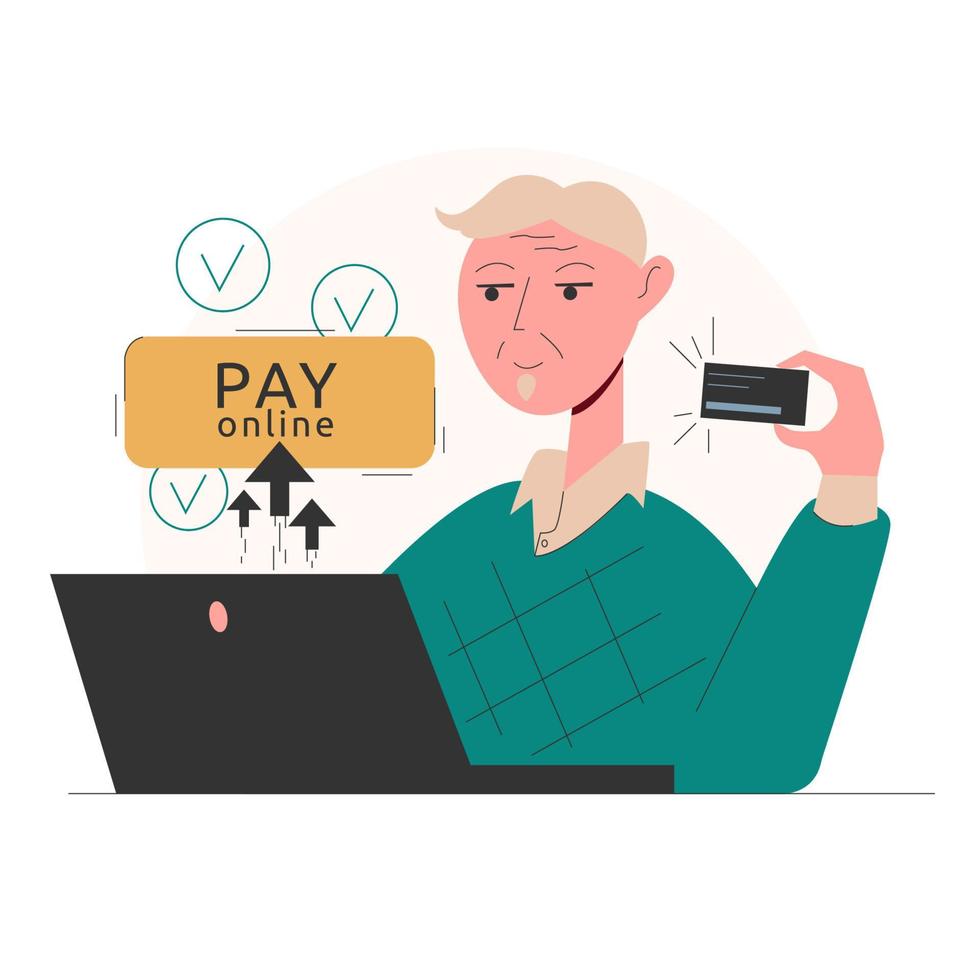 Hand drawn illustration online shopping for an old man vector