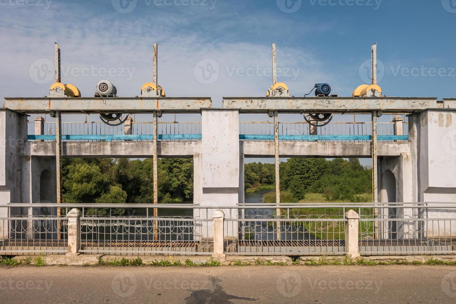 metal structures and supports of dam lock of hydroelectric power station photo