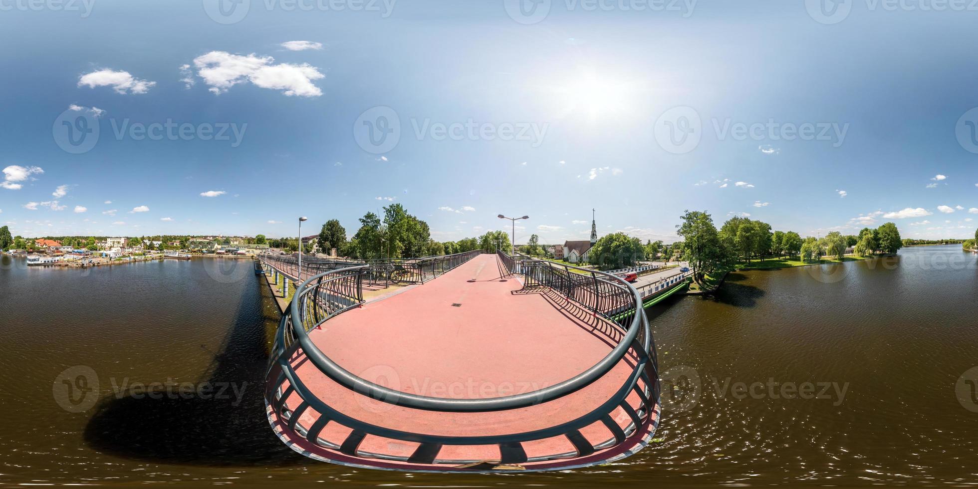 full seamless panorama 360 by 180 angle view from the observation deck to the river port in equirectangular projection, skybox VR content photo
