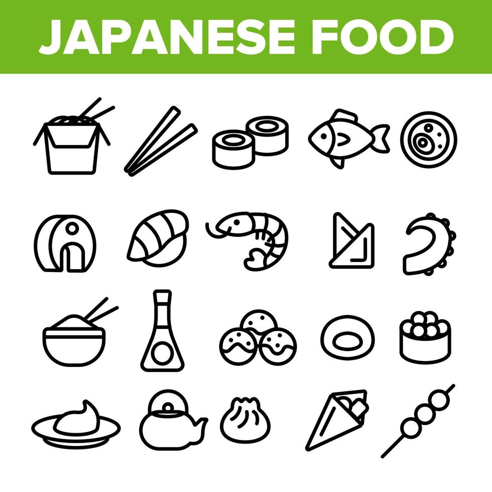 Japanese Food, Sushi Linear Vector Icons Set