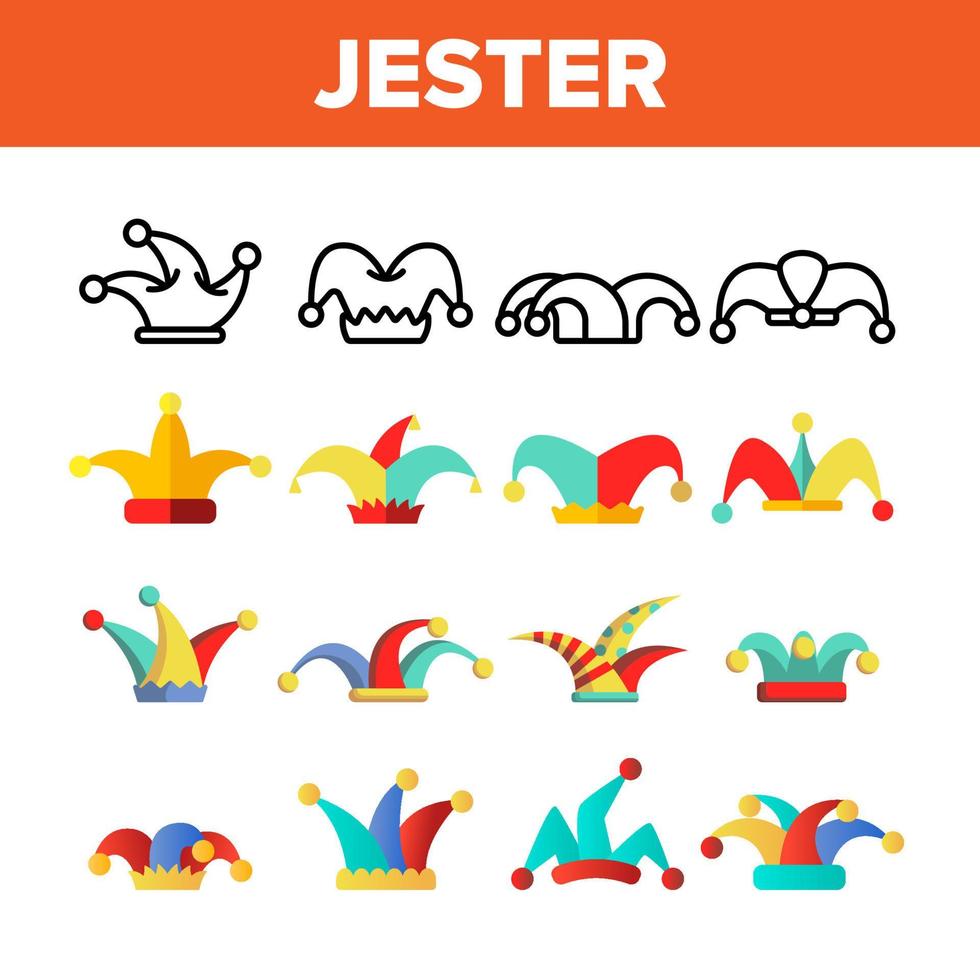 Funny Jester Hat Linear Vector Icons Set