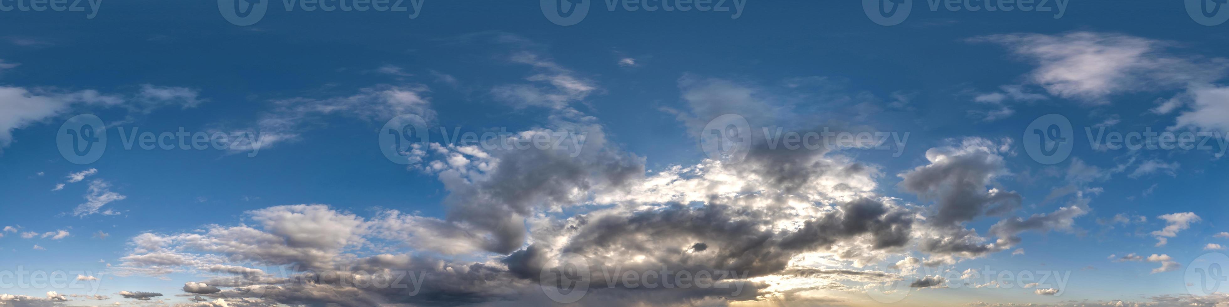 Seamless overcast blue sky hdri panorama 360 degrees angle view with zenith and beautiful clouds for use in 3d graphics as sky replacement and sky dome or edit drone shot photo