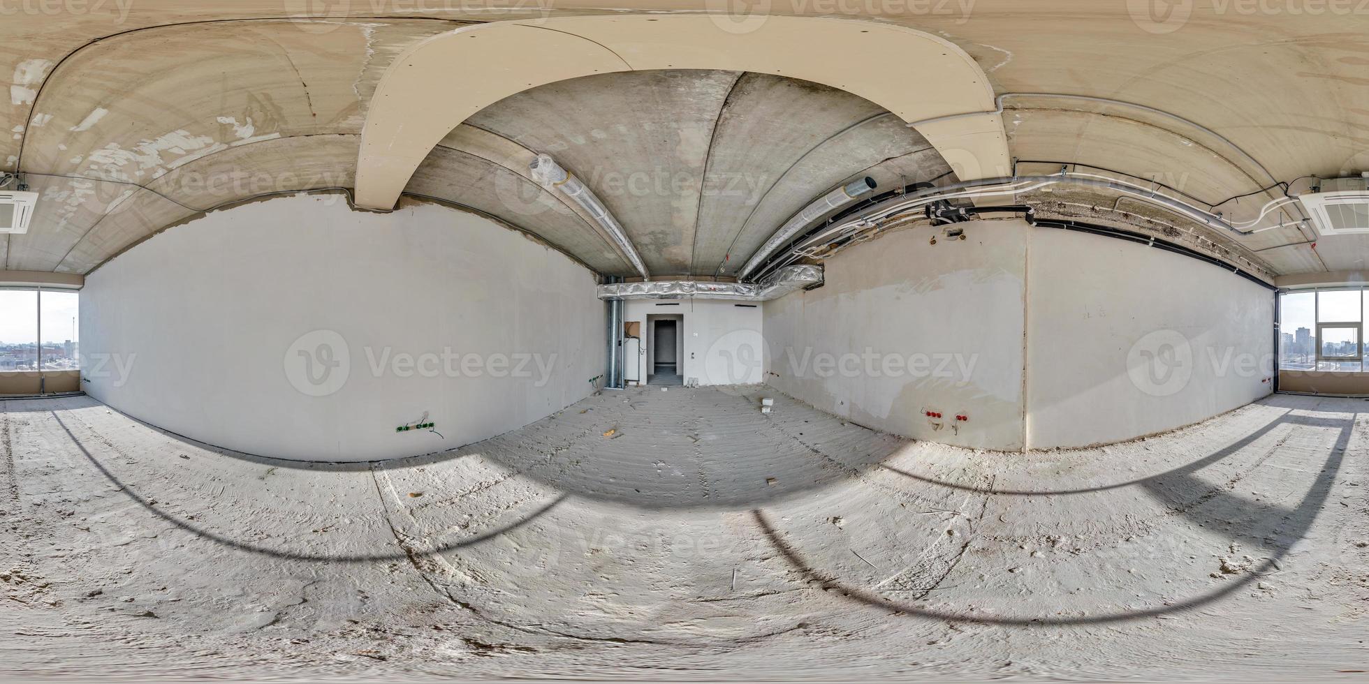 Empty room without repair. full seamless spherical hdri panorama 360 degrees in interior of white loft room for office with panoramic windows in equirectangular projection photo