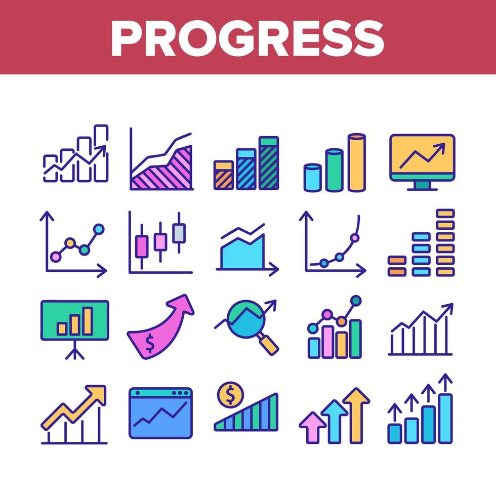 progreso crecer gráficos colección iconos establecer vector