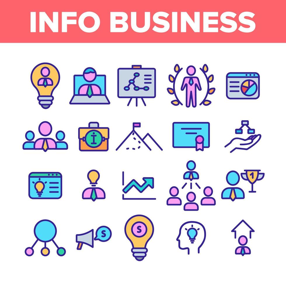 info business colección elementos iconos color set vector