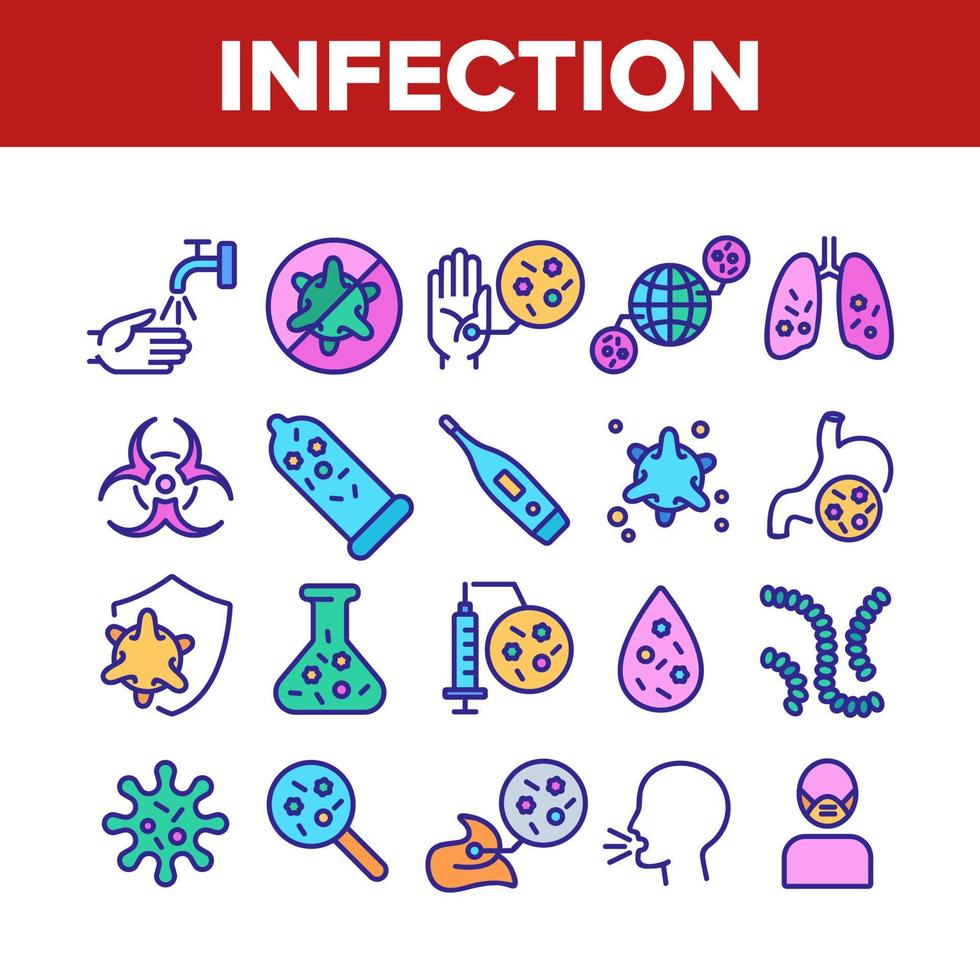 conjunto de iconos de colección de infecciones y enfermedades vector