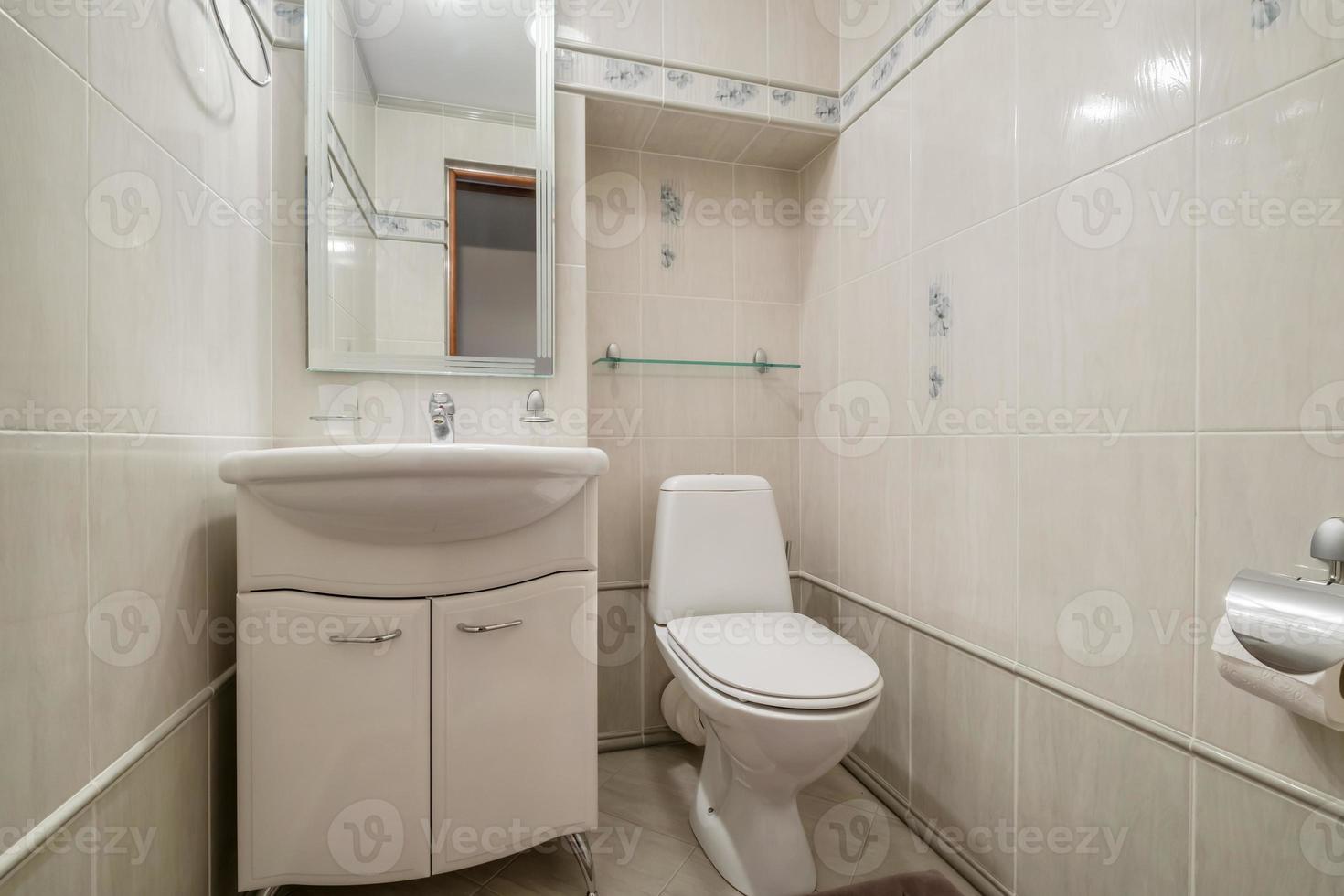 toilet and detail of a corner shower cabin with wall mount shower attachment photo