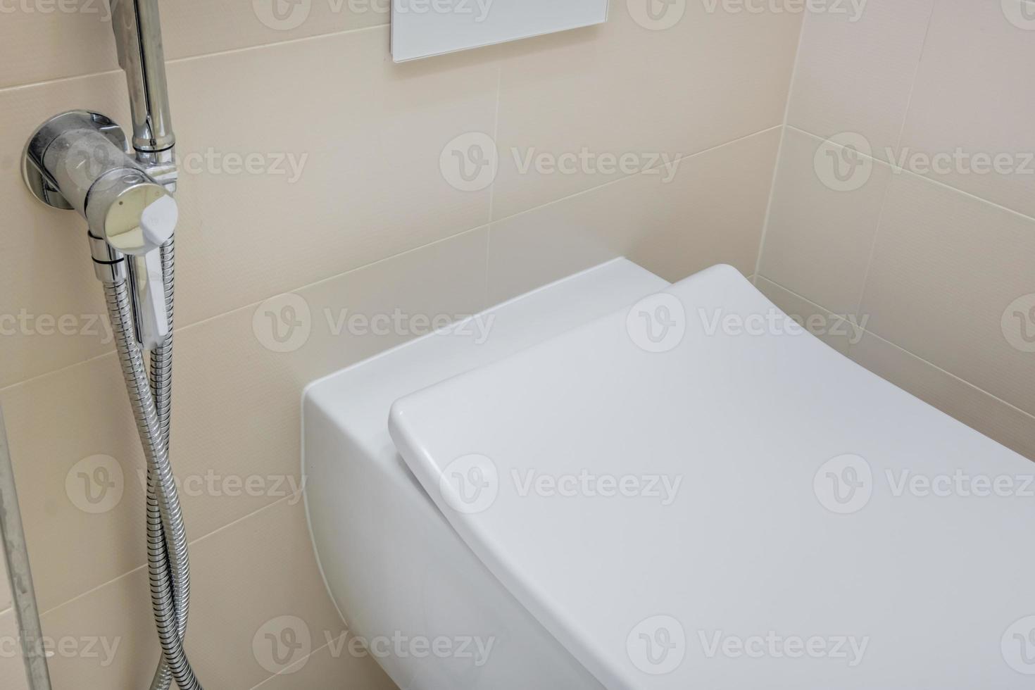 bidet in modern toilet with  wall mount shower attachment photo