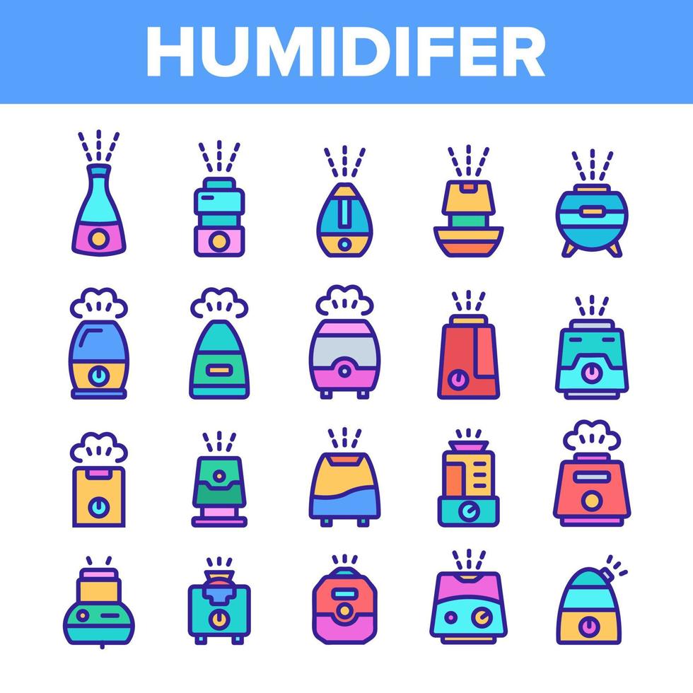 conjunto de iconos de humidificador de color diferente vector