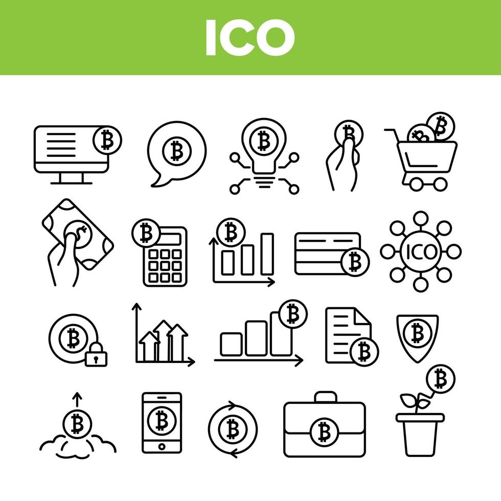 ICO, Bitcoin Vector Thin Line Icons Set