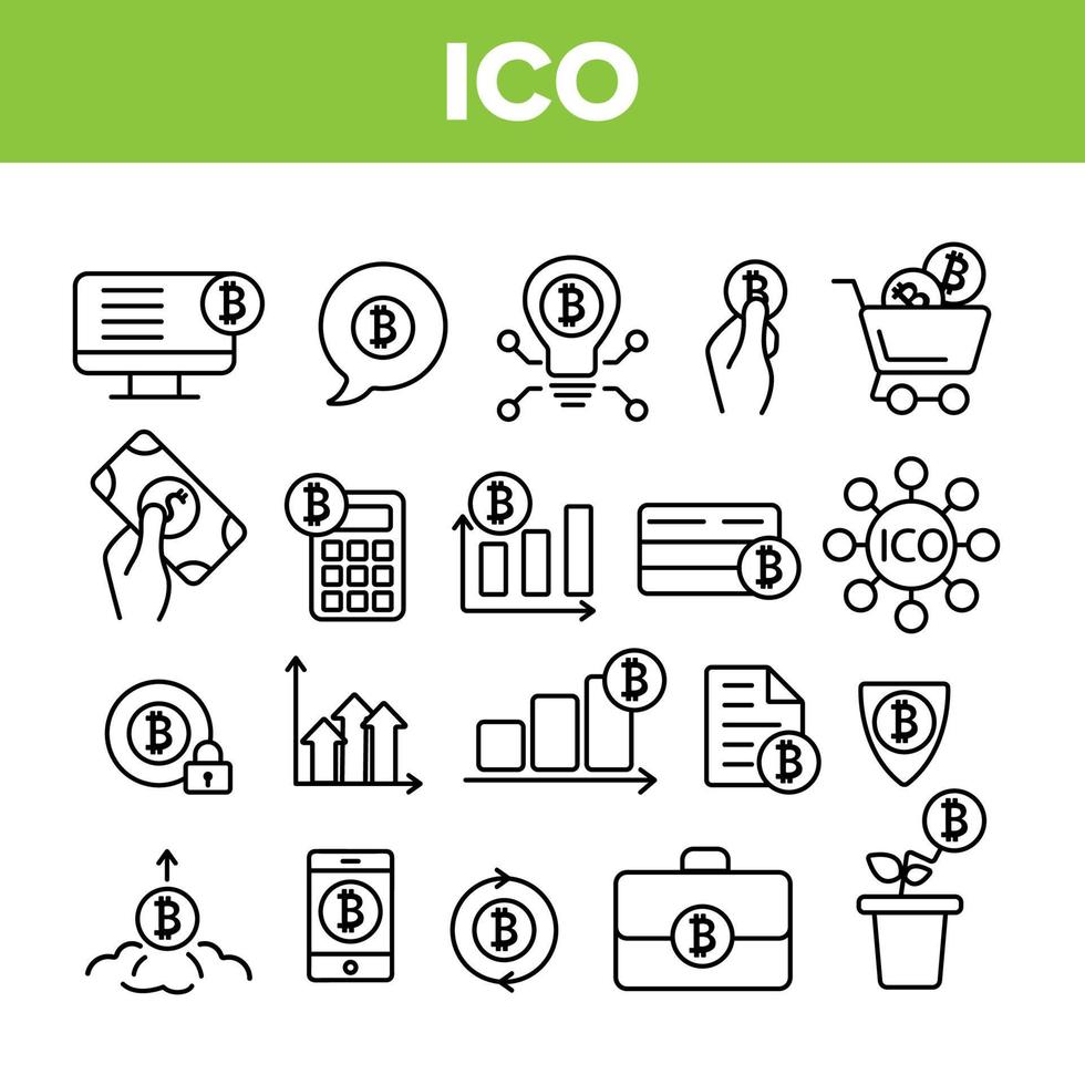 ICO, Bitcoin Vector Thin Line Icons Set
