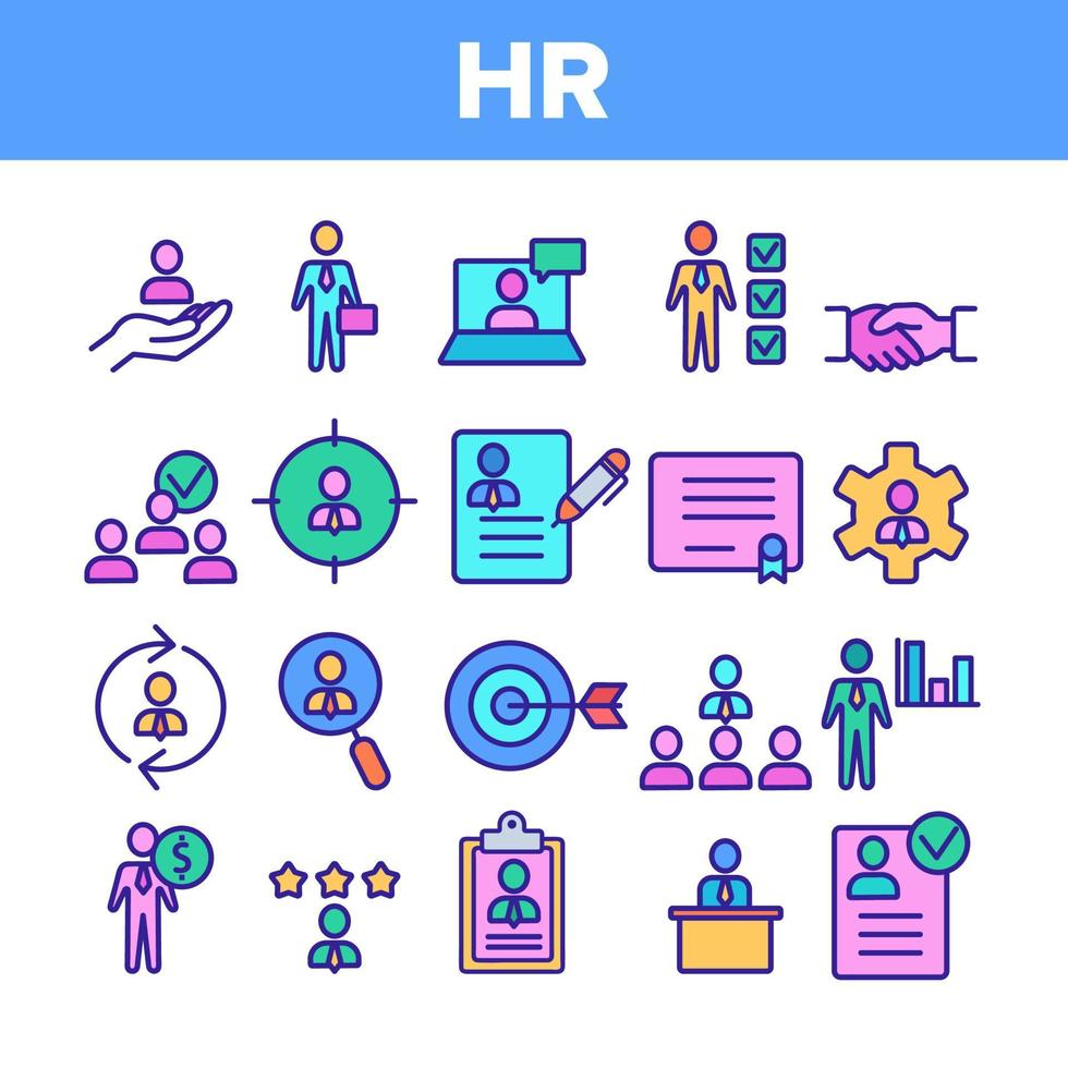 Color HR Human Resources Icons Set Vector
