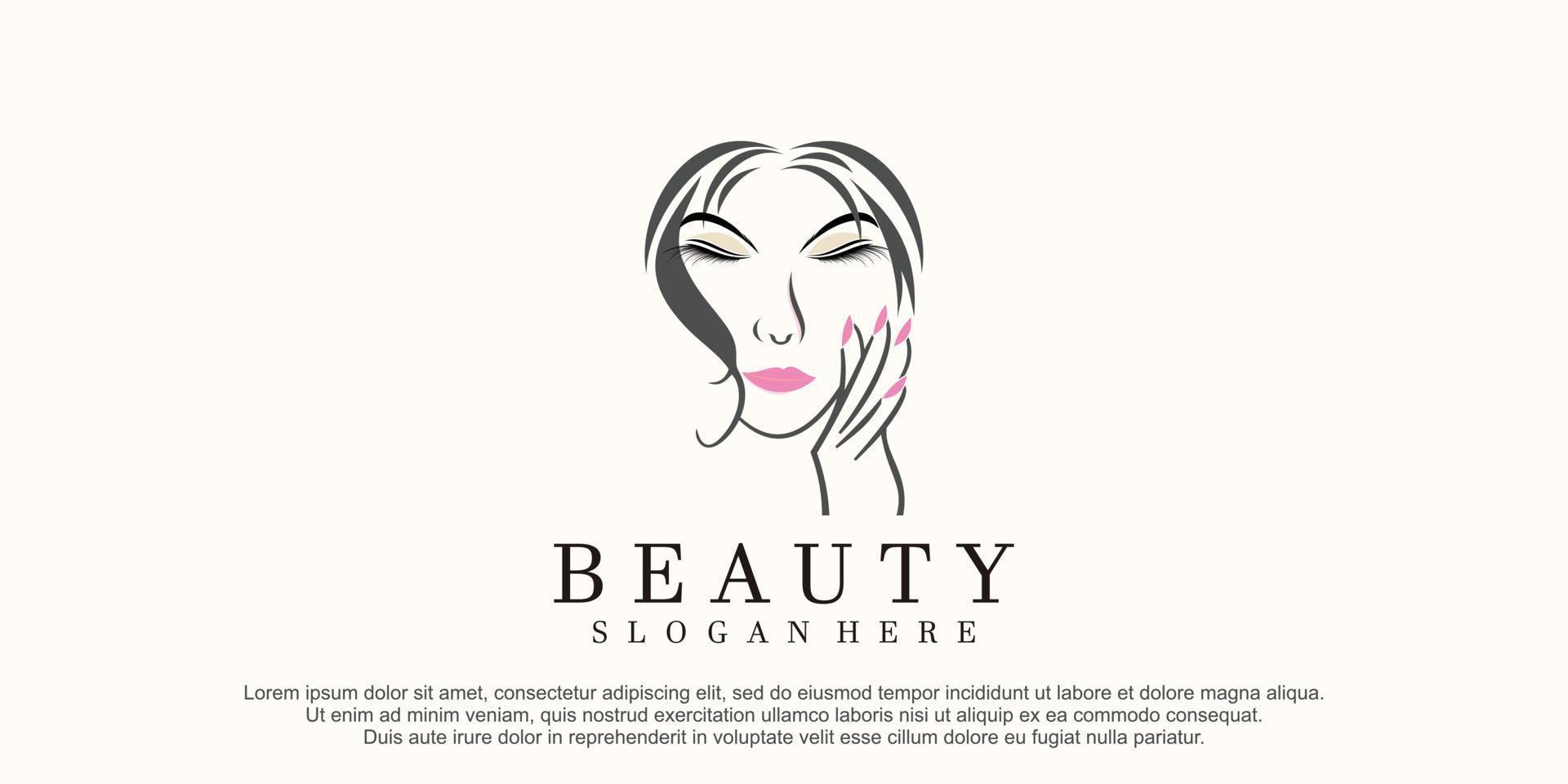 logotipo de salón de belleza para mujeres y concepto de esmalte de uñas de extensión de pestañas vector