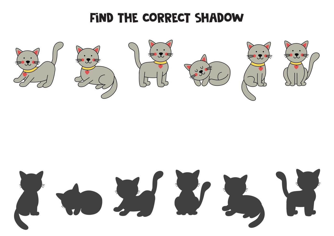 Find the correct shadows of cute cats. Logical puzzle for kids. 9928766