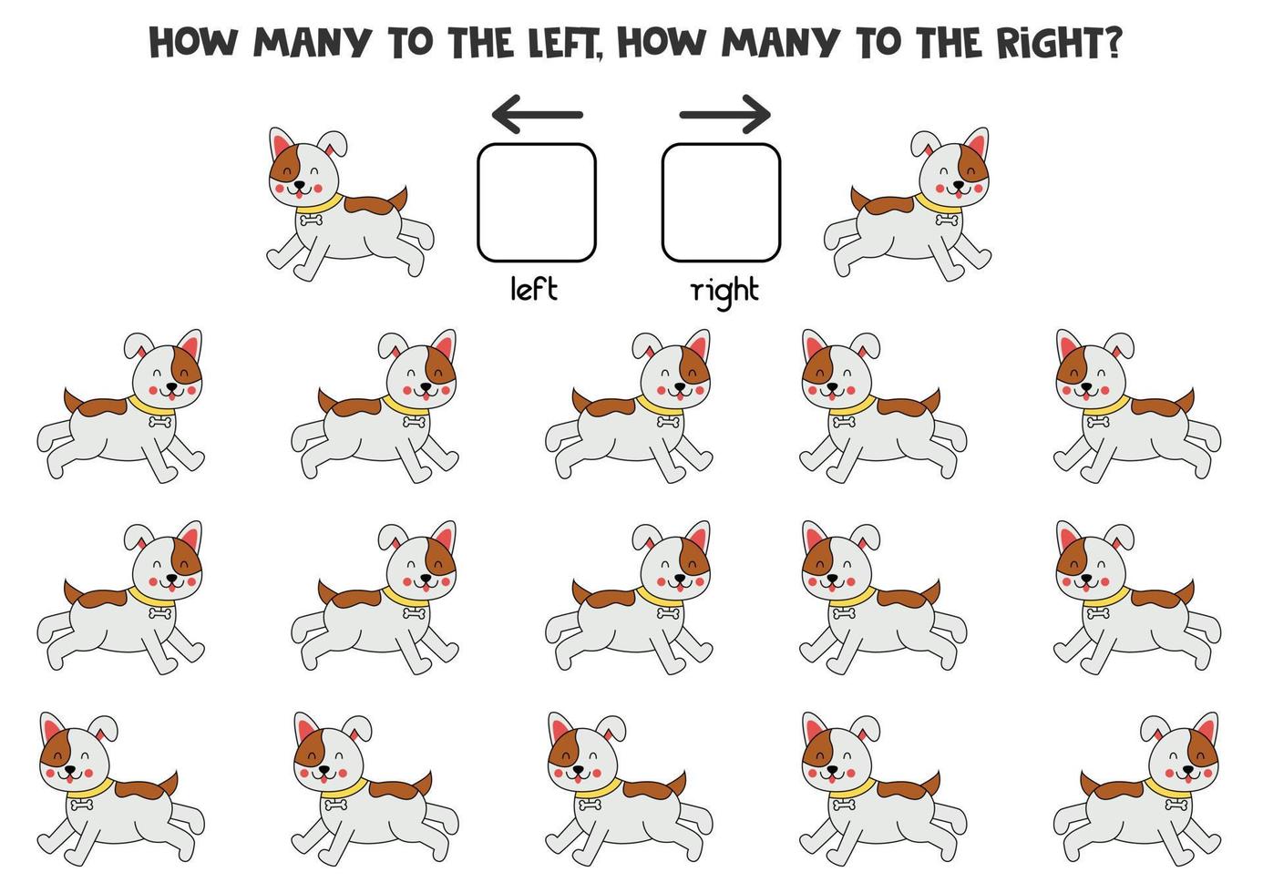 Left or right with cute dog. Logical worksheet for preschoolers. vector