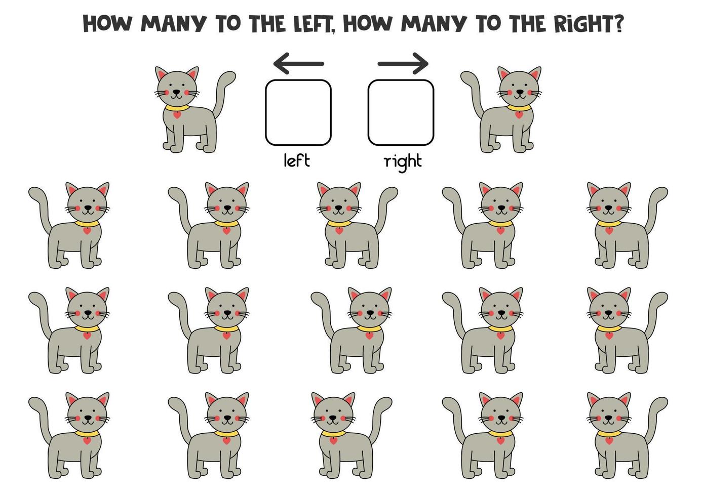 Left or right with cute gray cat. Logical worksheet for preschoolers. vector