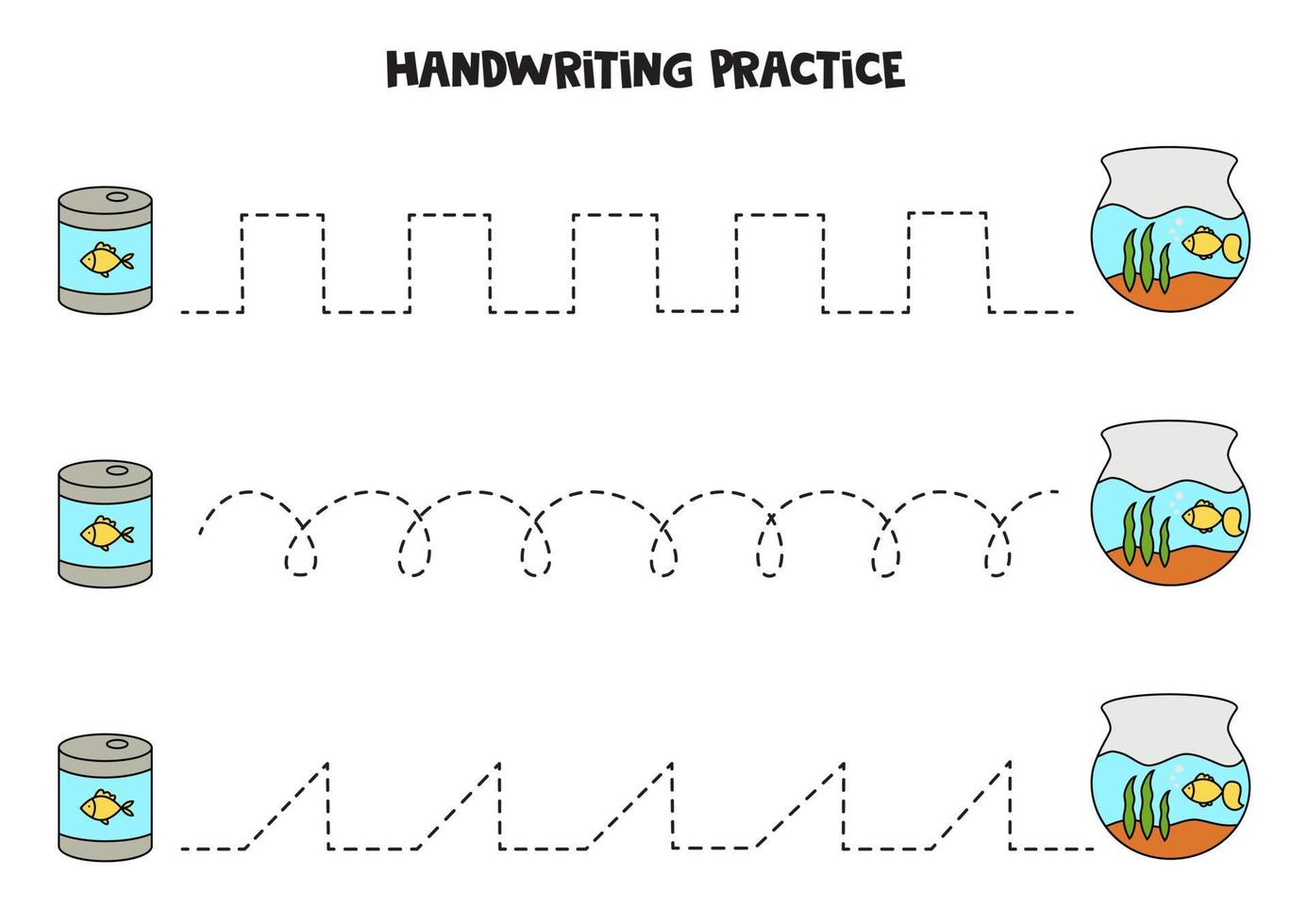 Tracing lines for kids. Fish tank. Writing practice. vector