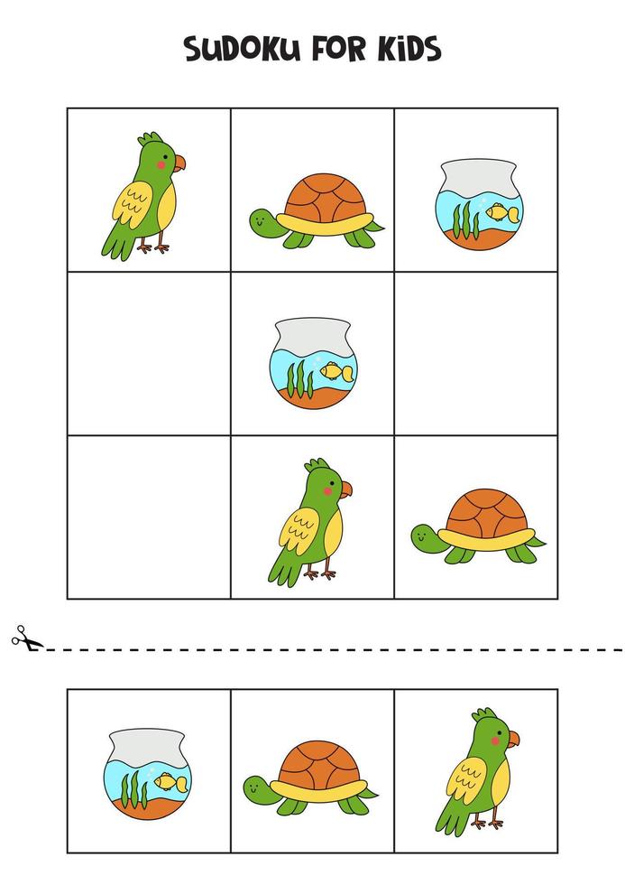 juego educativo de sudoku con lindas mascotas. vector