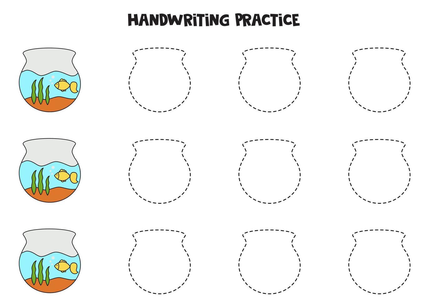 Tracing lines with fish aquarium. Writing practice. vector