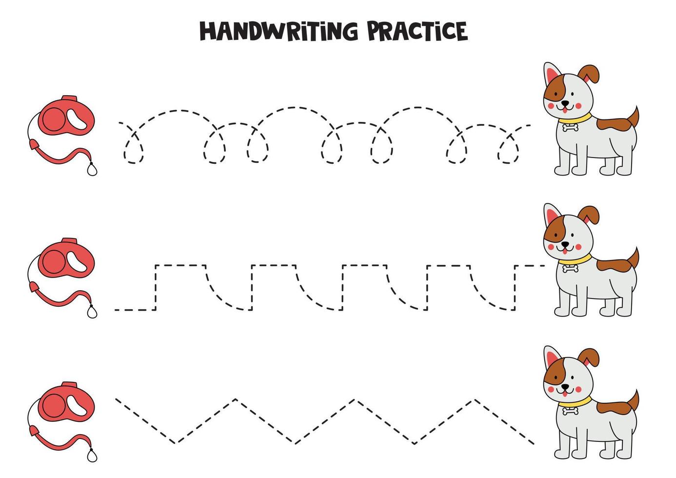Tracing lines for kids. Cute dog and leash. Writing practice. vector