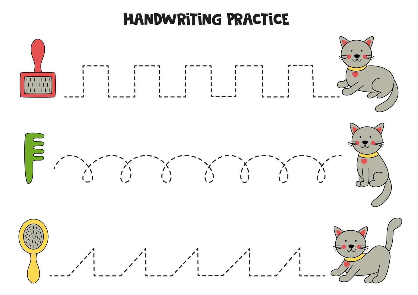 Tracing lines for kids. Cute cat. Writing practice. vector