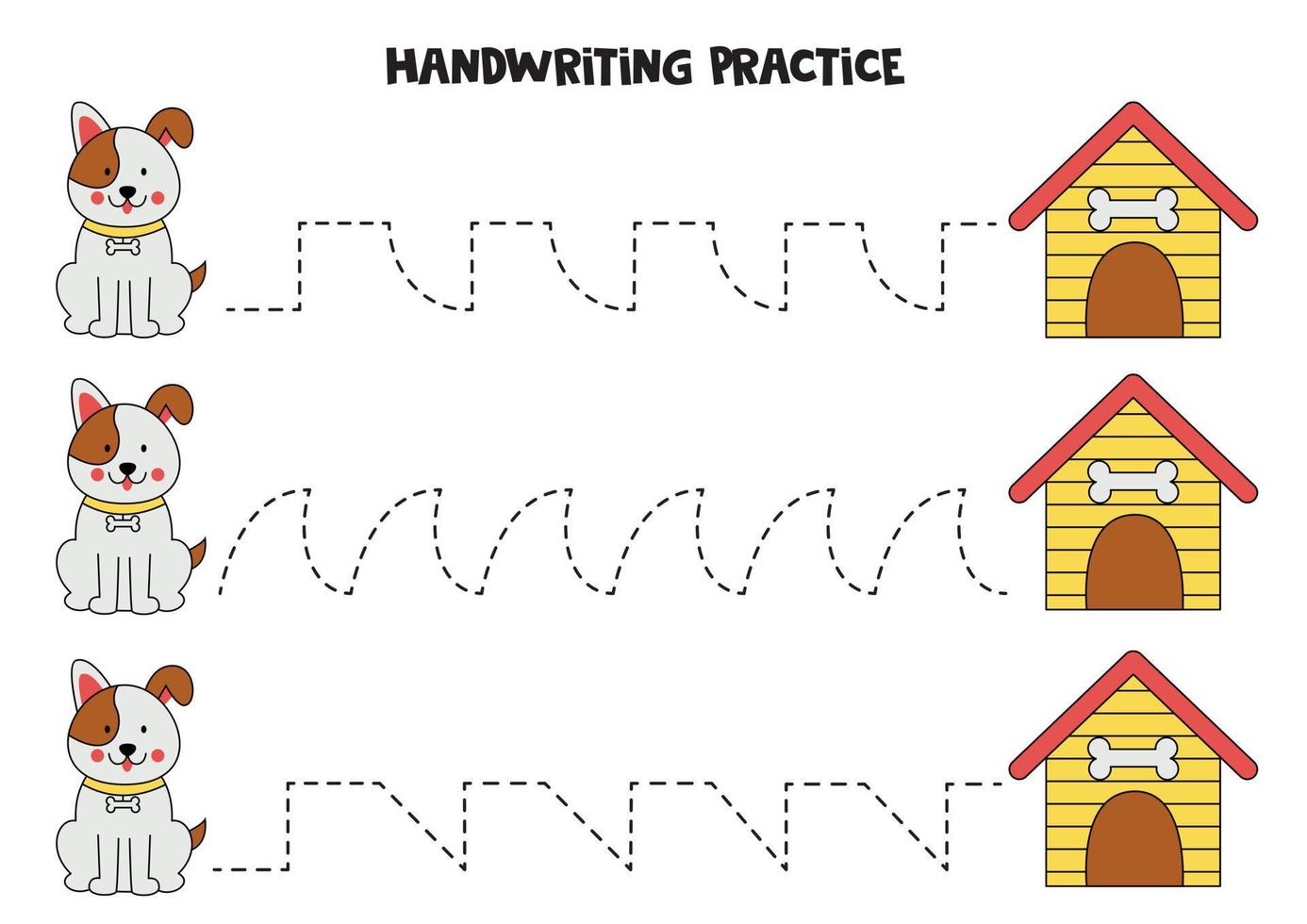 Tracing lines for kids. Cute dog. Writing practice. vector