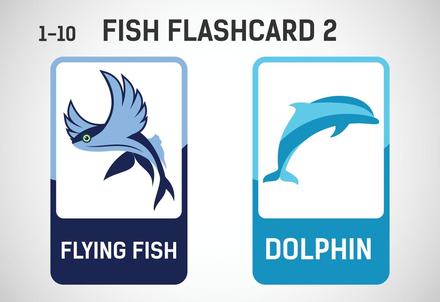 Fish flashcards for kids. Educational cards for preschool. Printable vector illustration