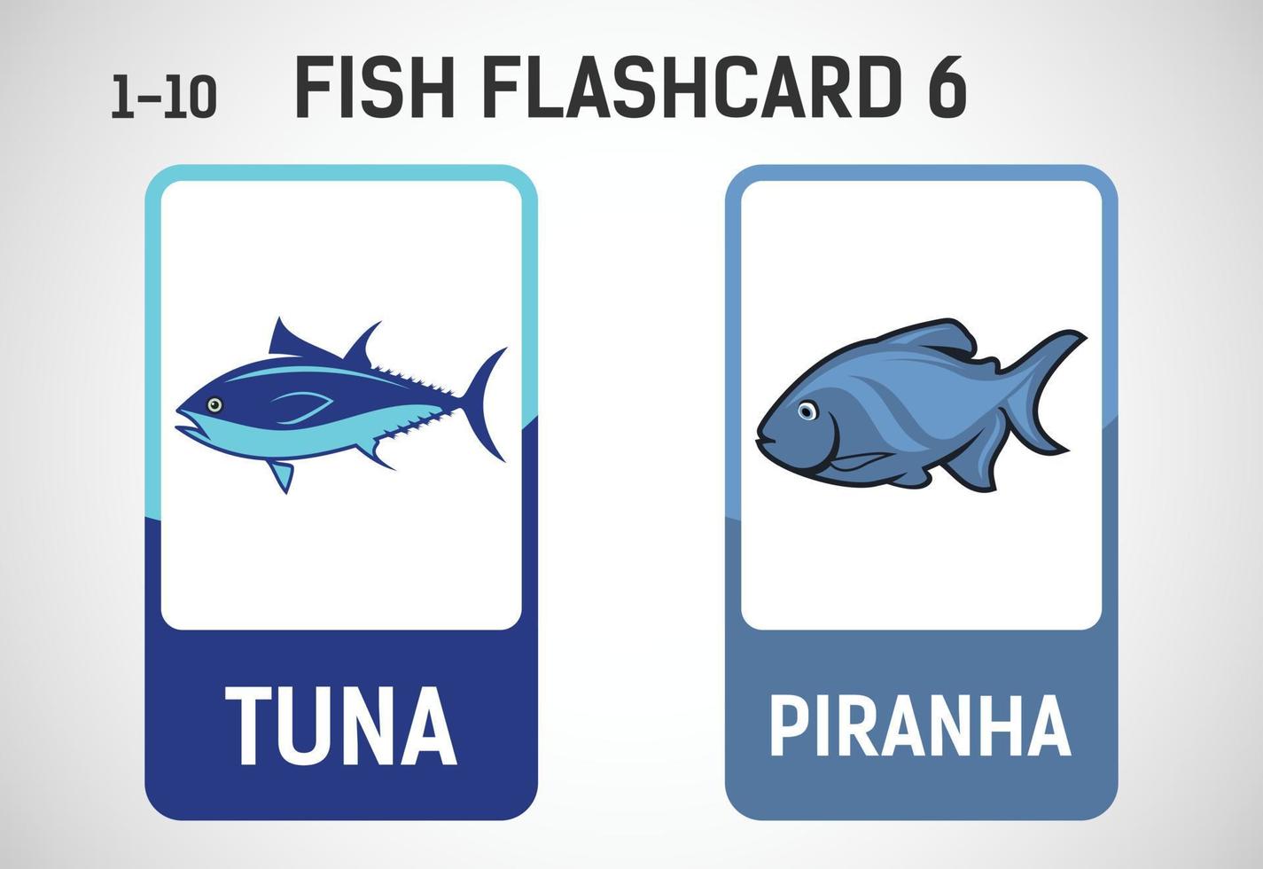 Fish flashcards for kids. Educational cards for preschool. Printable vector illustration