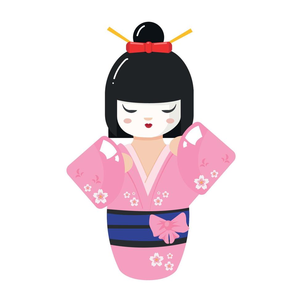 Cute little japanese doll vector