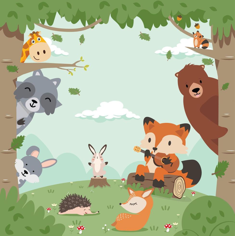 escena de paisaje de primavera plana de animales vector