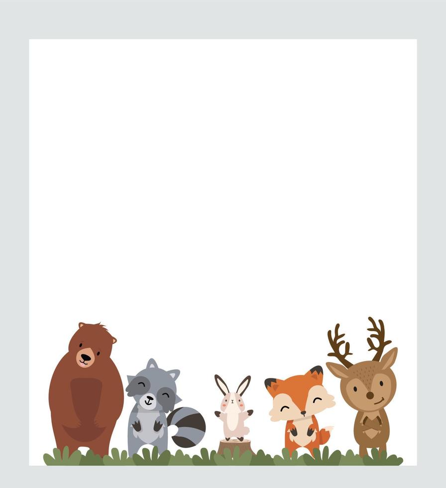 Set of woodland animals flat background vector