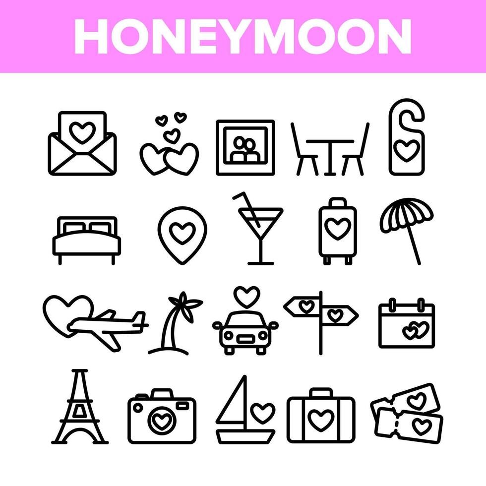 Collection Honeymoon Elements Icons Set Vector