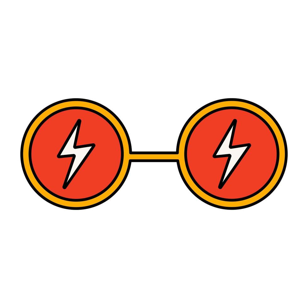 Red glasses with yellow frames with lightnings. Isolated vector illustration.