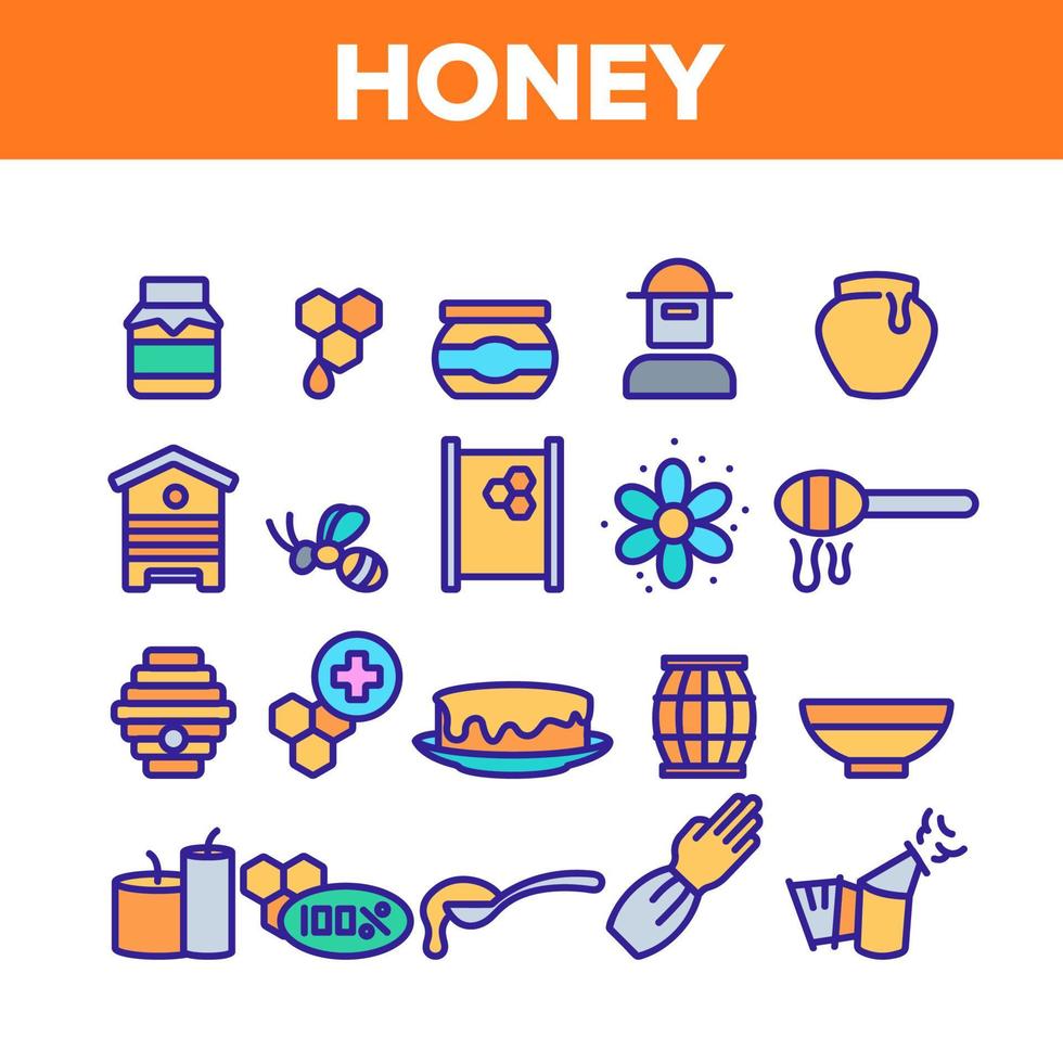 Honey Product Collection Elements Icons Set Vector