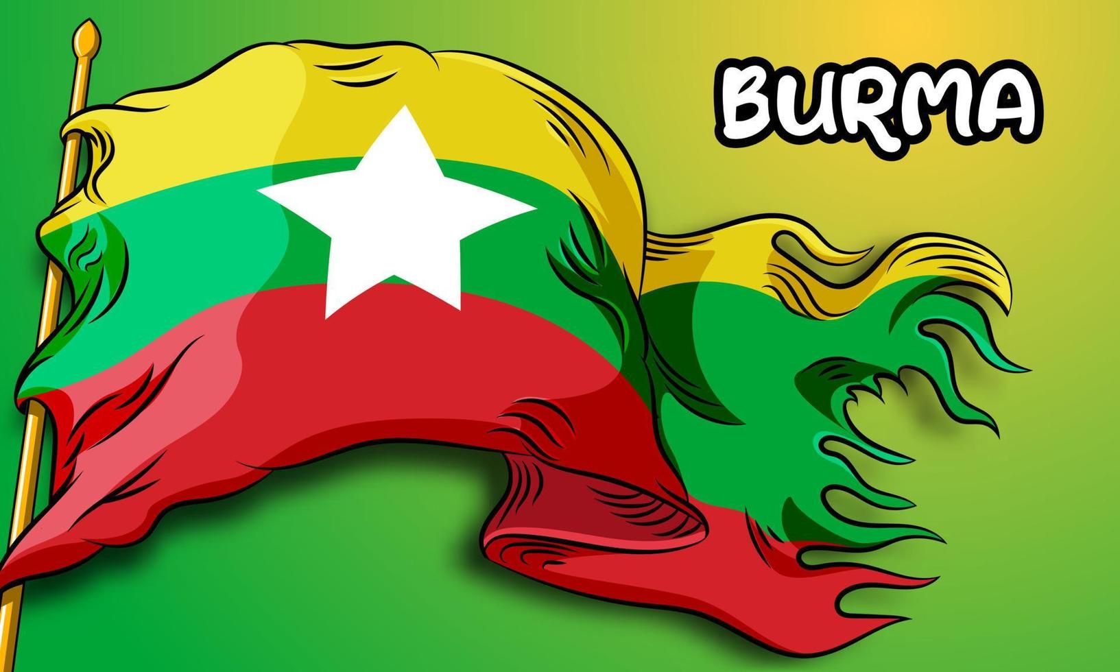 burma vector flag with hand drawn