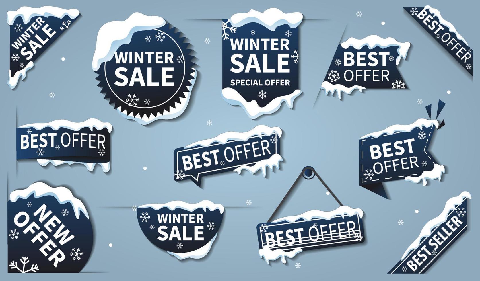 Winter sale label set collection. Sales tags, discount red ribbon, shopping tags vector