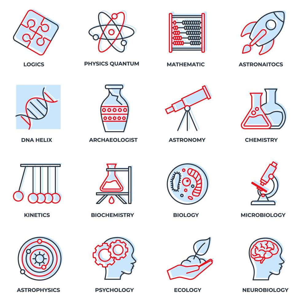 Set of Science icon logo vector illustration. biology, chemistry, Neurobiology, physics, microbiology, logics, astronomy and more pack symbol template for graphic and web design collection