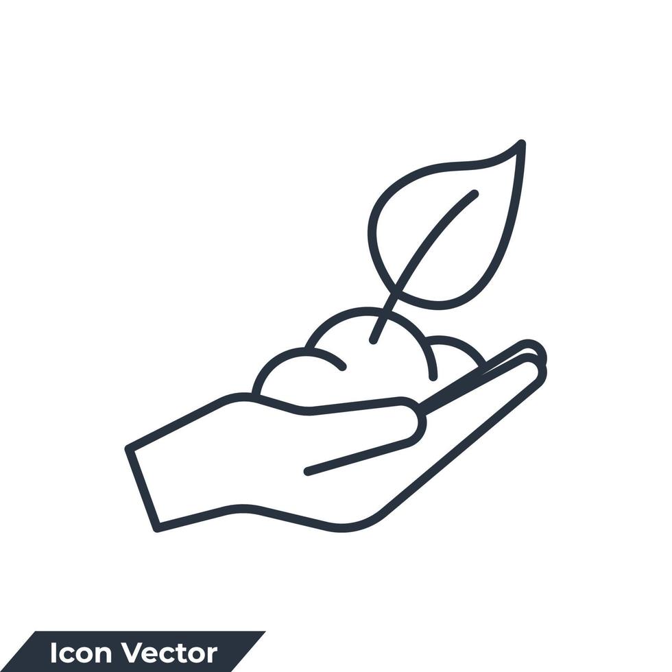 ecology icon logo vector illustration. hand with plant symbol template for graphic and web design collection